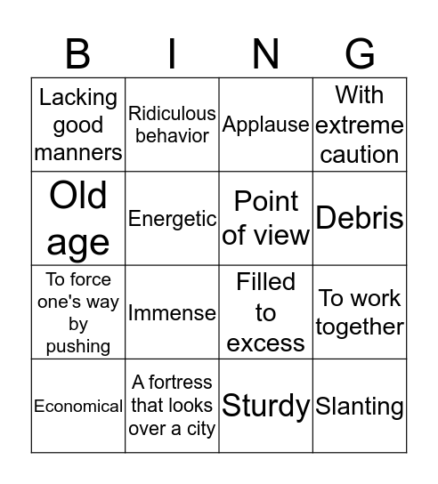 Vocabulary Review Bingo Card