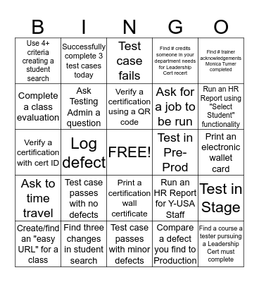 LCDC RELEASE 3.1 TESTING Bingo Card
