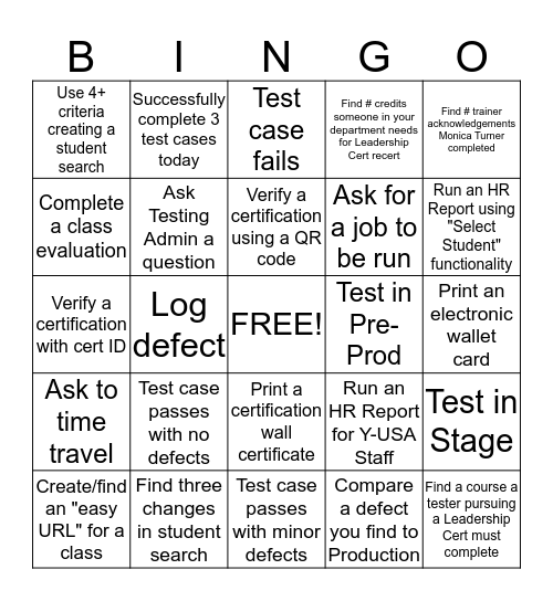 LCDC RELEASE 3.1 TESTING Bingo Card