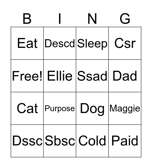 Megan bingo Card