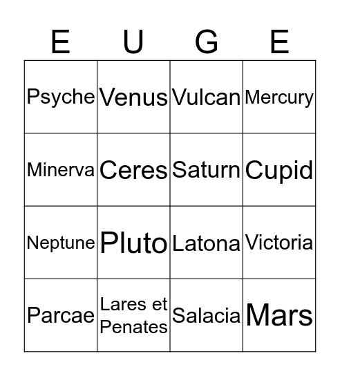 Dei Romanorum Bingo Card