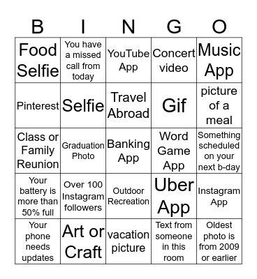 Cell Phone Bingo Card
