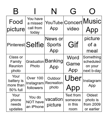 Cell Phone Bingo Card