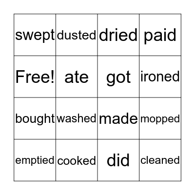 Simple Past Verbs Bingo Card