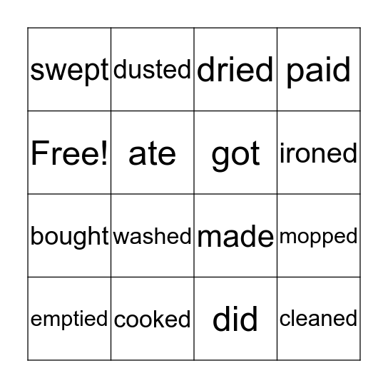 Simple Past Verbs Bingo Card