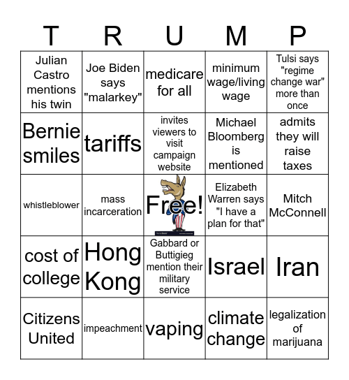 11/20 Democratic Debate Card #1 Bingo Card