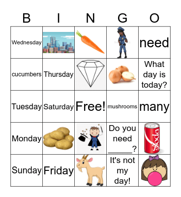 Vocabulary Bingo Card