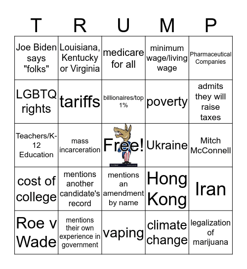 11/20 Democratic Debate Card #1 Bingo Card