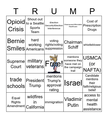 11/20 Democratic Debate Card #2 Bingo Card