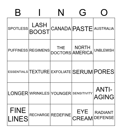 RODAN + FIELDS Bingo Card
