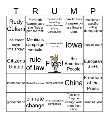 11/20 Democratic Debate Card #3 Bingo Card