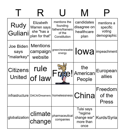 11/20 Democratic Debate Card #3 Bingo Card
