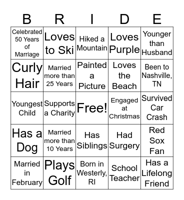 Rosie's Bridal Shower Bingo Card