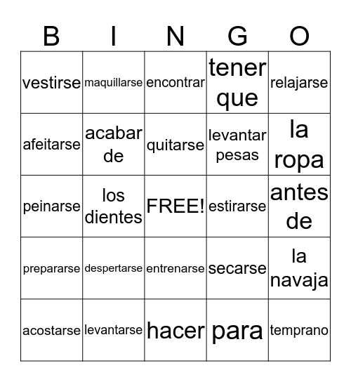 La rutina diaria Bingo Card