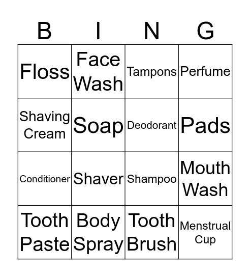 Hygiene Road Test Bingo Card