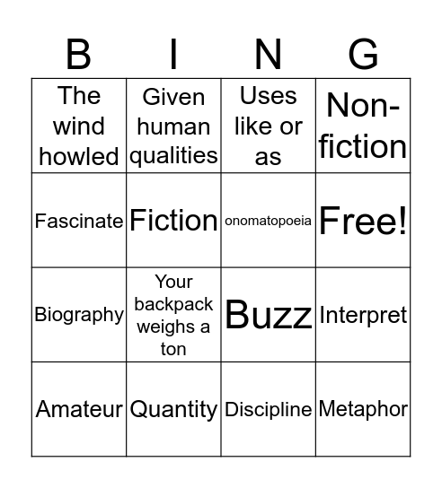 Figures of Speech and literary forms Bingo  Bingo Card
