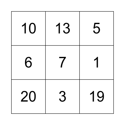 Number Signs Bingo Card