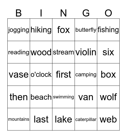 U8 Bingo Card