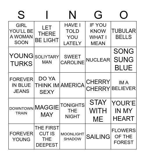 453 ROD STEWART VS MIKE OLDFIELD VS NEIL DIAMOND Bingo Card