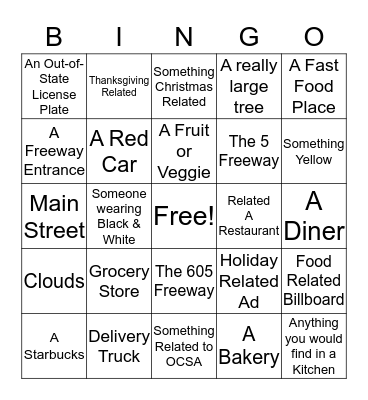 Culinary Club Bingo Card