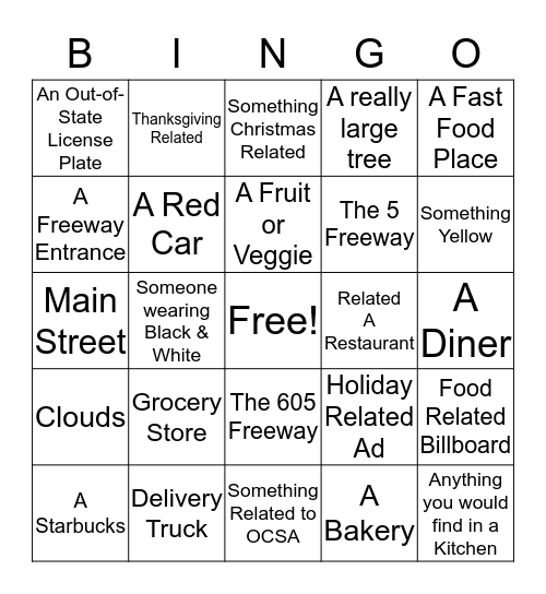 Culinary Club Bingo Card