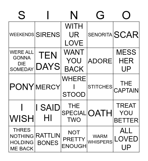 455 AMY SHARK VS KASEY CHAMBERS VS CHER LLOYD VS SHAWN MENDES VS MISSY HIGGINS Bingo Card
