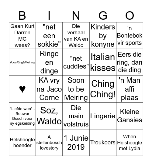 Bachelorette BINGO! Bingo Card