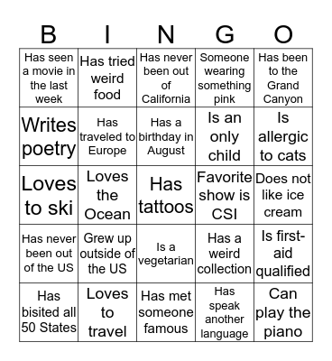 Icebreaker Bingo Card
