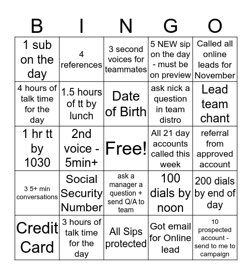 Untitled Bingo Card