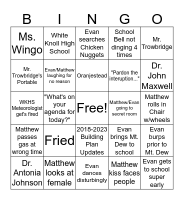 Matthew and Evan Bingo Card