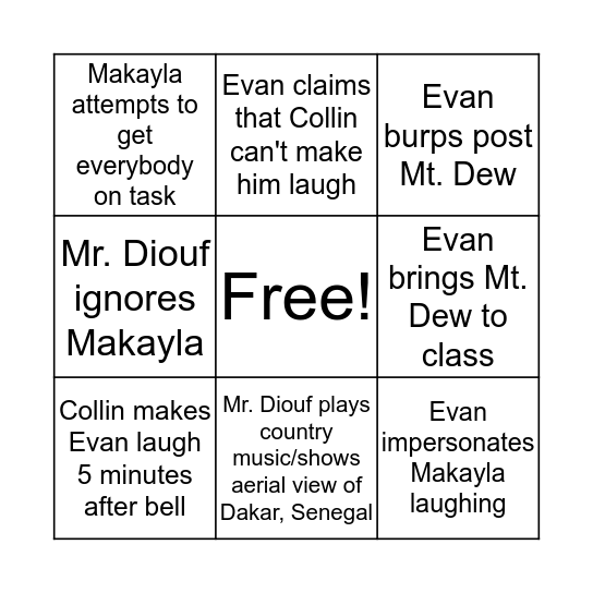 French Class Bingo Card