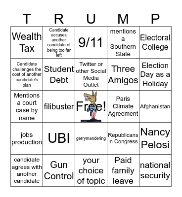 11/20 Democratic Debate Card #4 Bingo Card