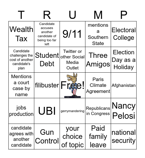 11/20 Democratic Debate Card #4 Bingo Card
