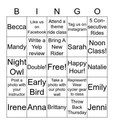 A CycleBar Christmas Contest Bingo Card
