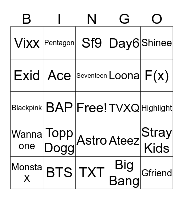 Kpop Bingo Card