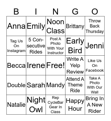 CycleBar Christmas  Bingo Card