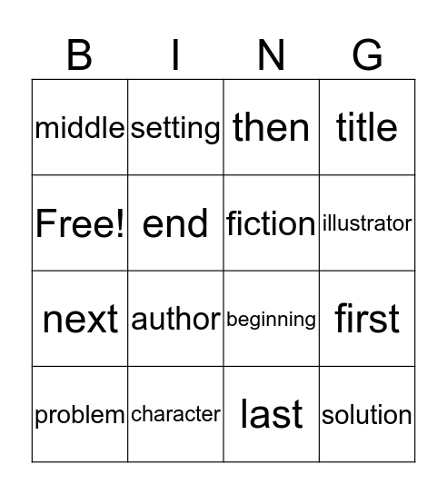 Fiction Vocabulary Bingo Card