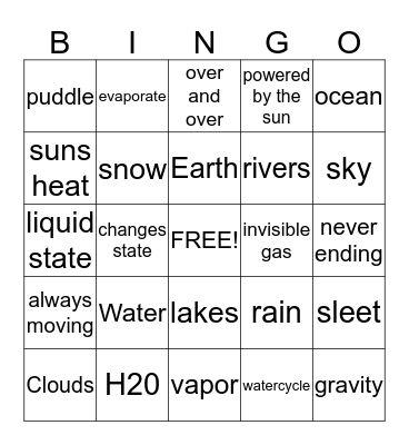 Water Cycle Bingo Card