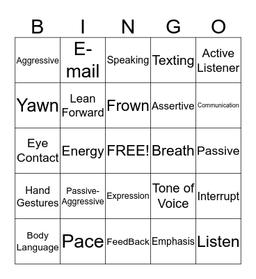 Communication Skills Bingo Card