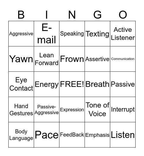 Communication Skills Bingo Card