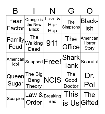 Tv Shows Bingo Card
