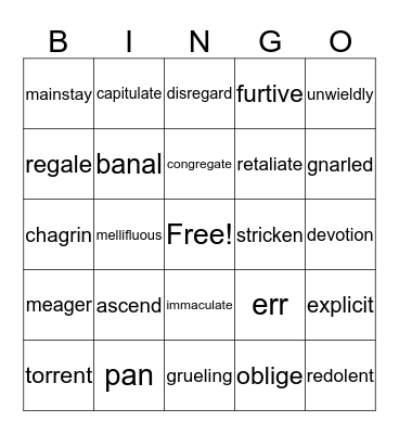 Vocabulary Review Bingo Card