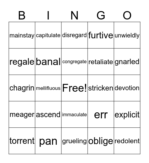 Vocabulary Review Bingo Card