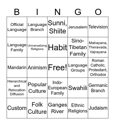 Unit 3 - Culture Bingo Card