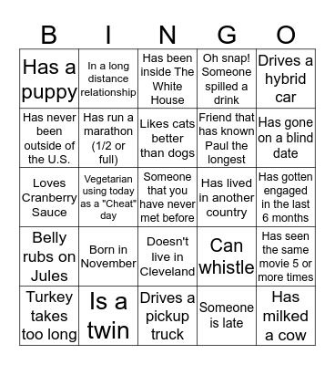 Friendsgiving Bingo 2019 Bingo Card