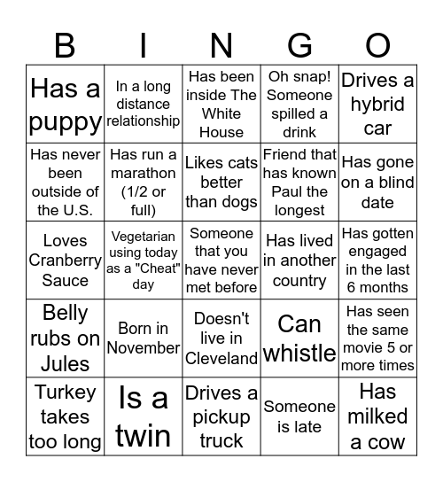 Friendsgiving Bingo 2019 Bingo Card