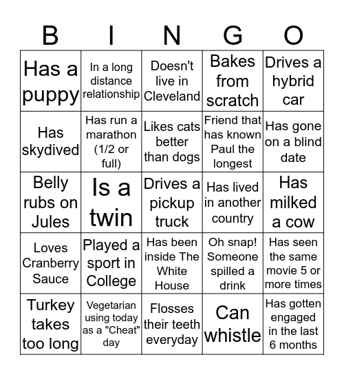 Friendsgiving Bingo 2019 Bingo Card