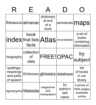 Reference Resources Bingo Card