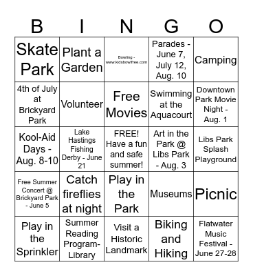 Summer Fun in Hastings! Bingo Card