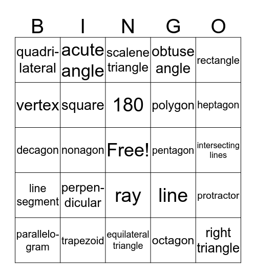 Geometry Bingo Card